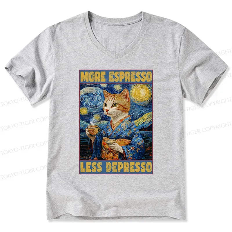 Funny More Espresso Less Depresso V-Neck T-Shirt