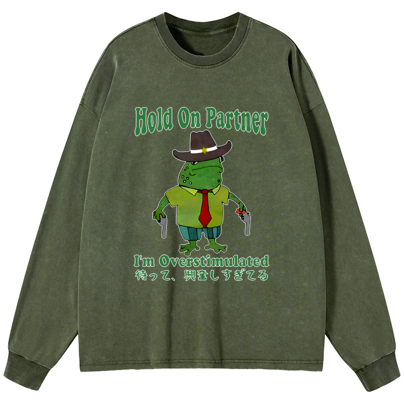 Kyoto-Lion Wait I'm Too Excited Washed Long Sleeve T-Shirt