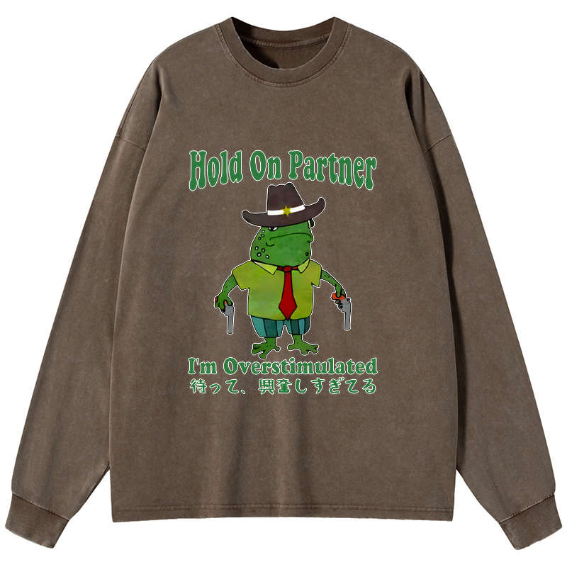 Kyoto-Lion Wait I'm Too Excited Washed Long Sleeve T-Shirt