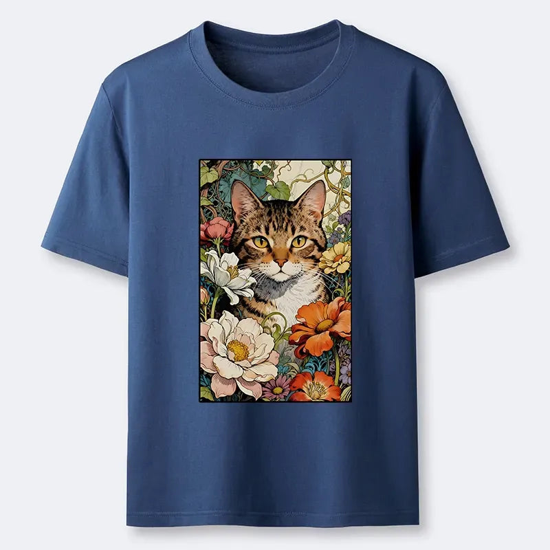 Kyoto-Lion A Cat Hidden In Flowers Classic T-Shirt