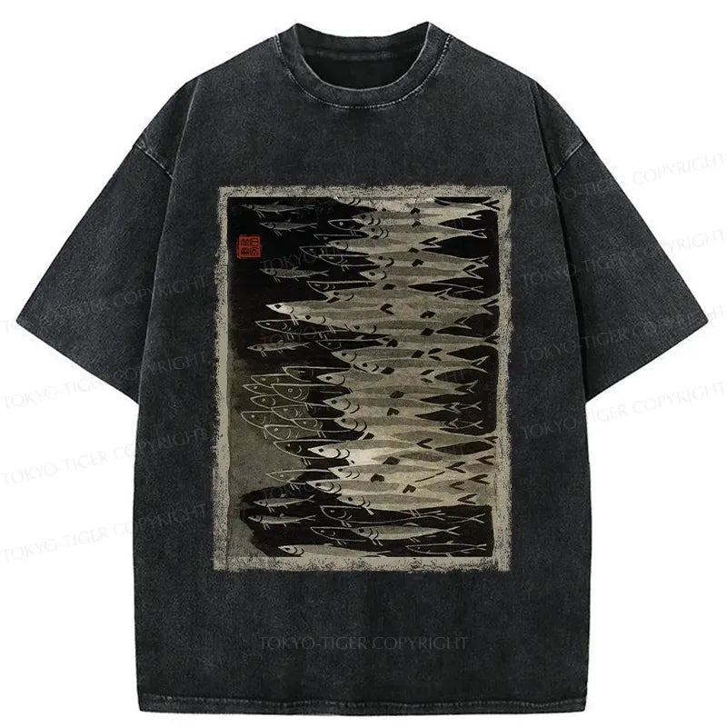 Kyoto-Lion Retro School Of Fish Washed T-Shirt