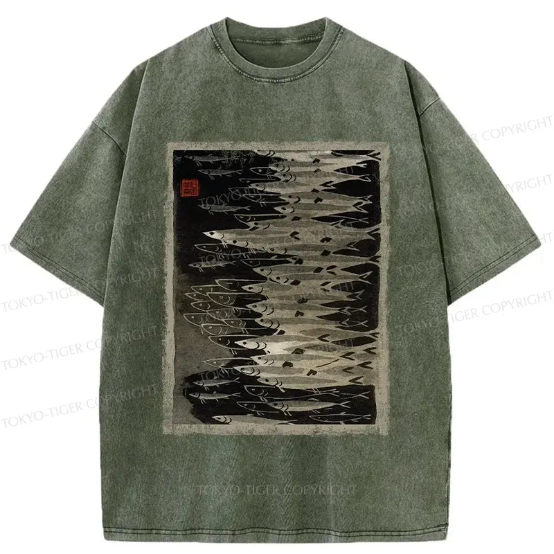 Kyoto-Lion Retro School Of Fish Washed T-Shirt