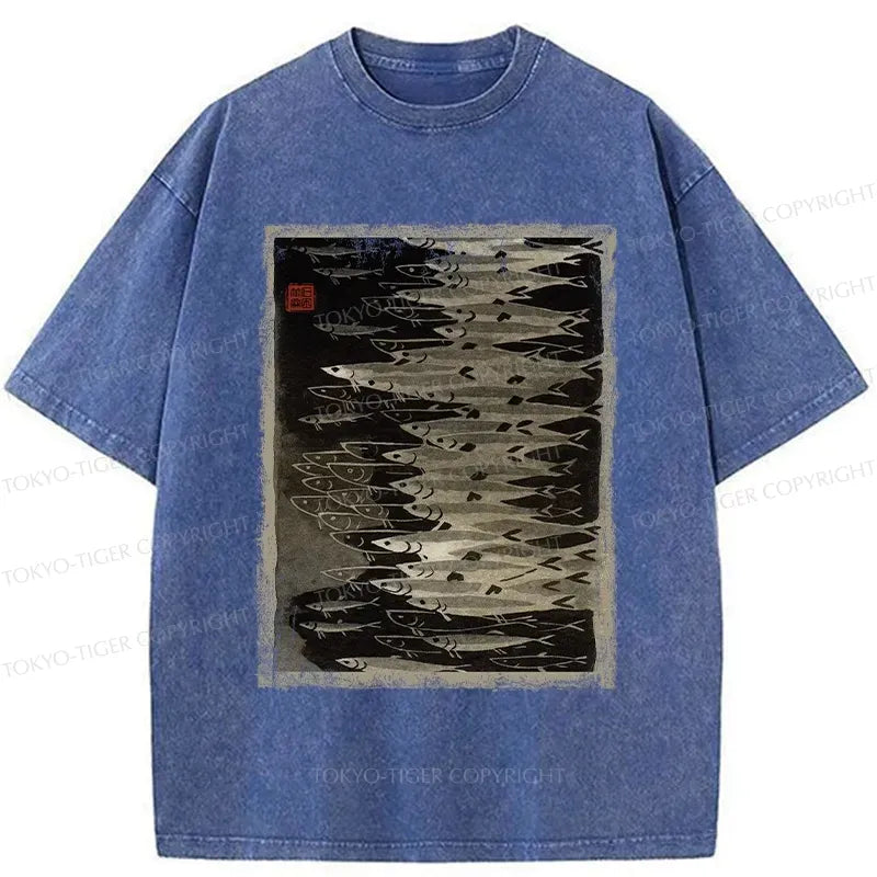 Kyoto-Lion Retro School Of Fish Washed T-Shirt