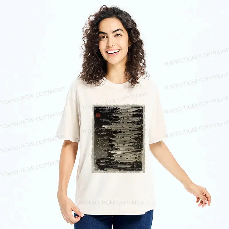 Washed Unisex T-Shirt with Japanese Art