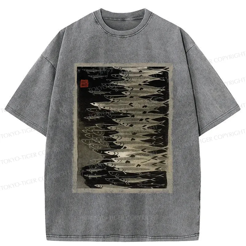 Washed Unisex T-Shirt with Japanese Art