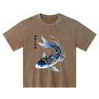 Kyoto-Lion Elegant Koi Fish Watercolor Art Kids Washed T-Shirt