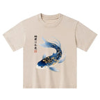 Kyoto-Lion Elegant Koi Fish Watercolor Art Kids Washed T-Shirt
