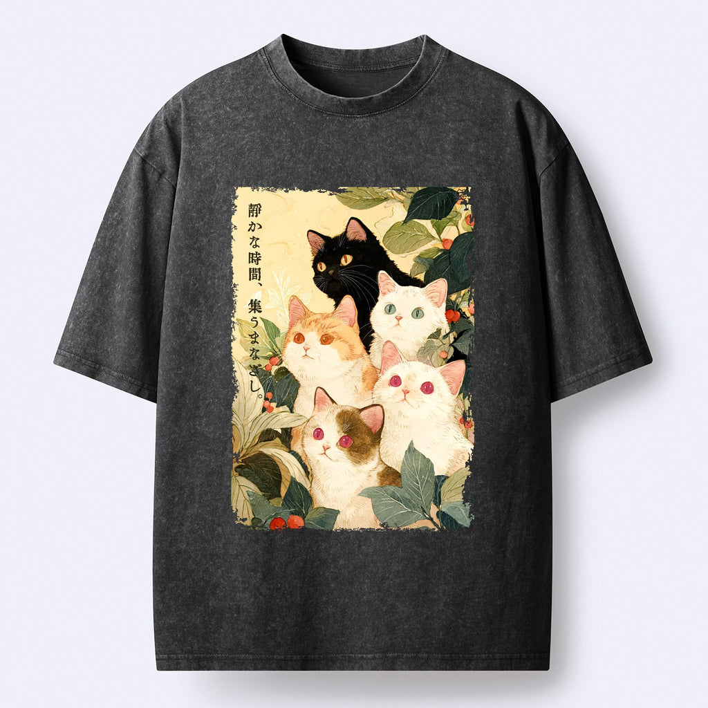 Kyoto-Lion Cats Under The Leave Washed T-Shirt