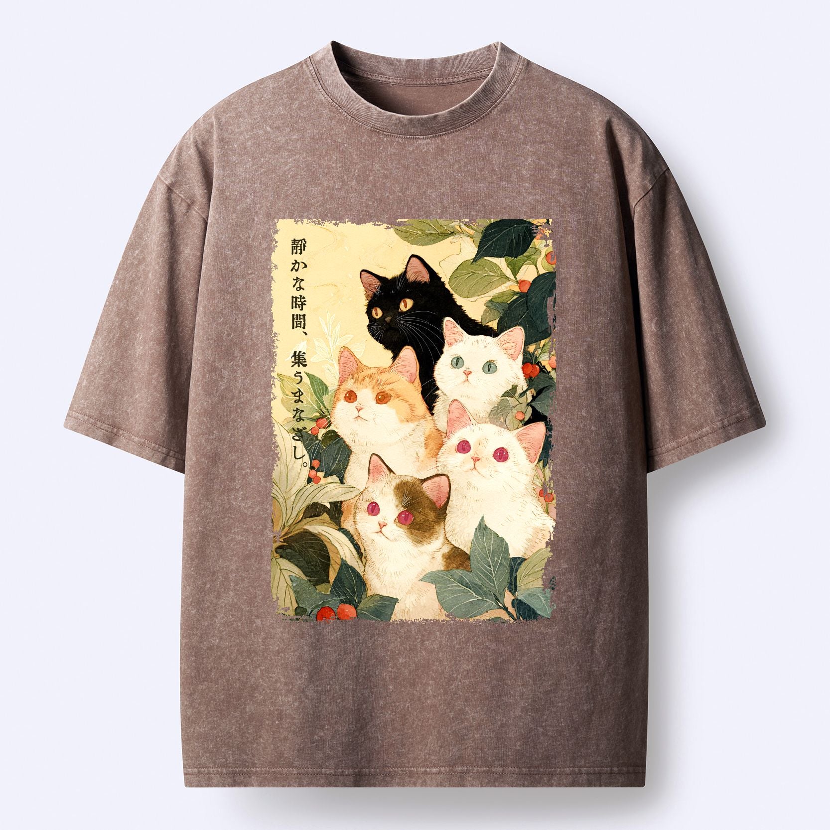 Japanese vintage cat t-shirt for daily wear