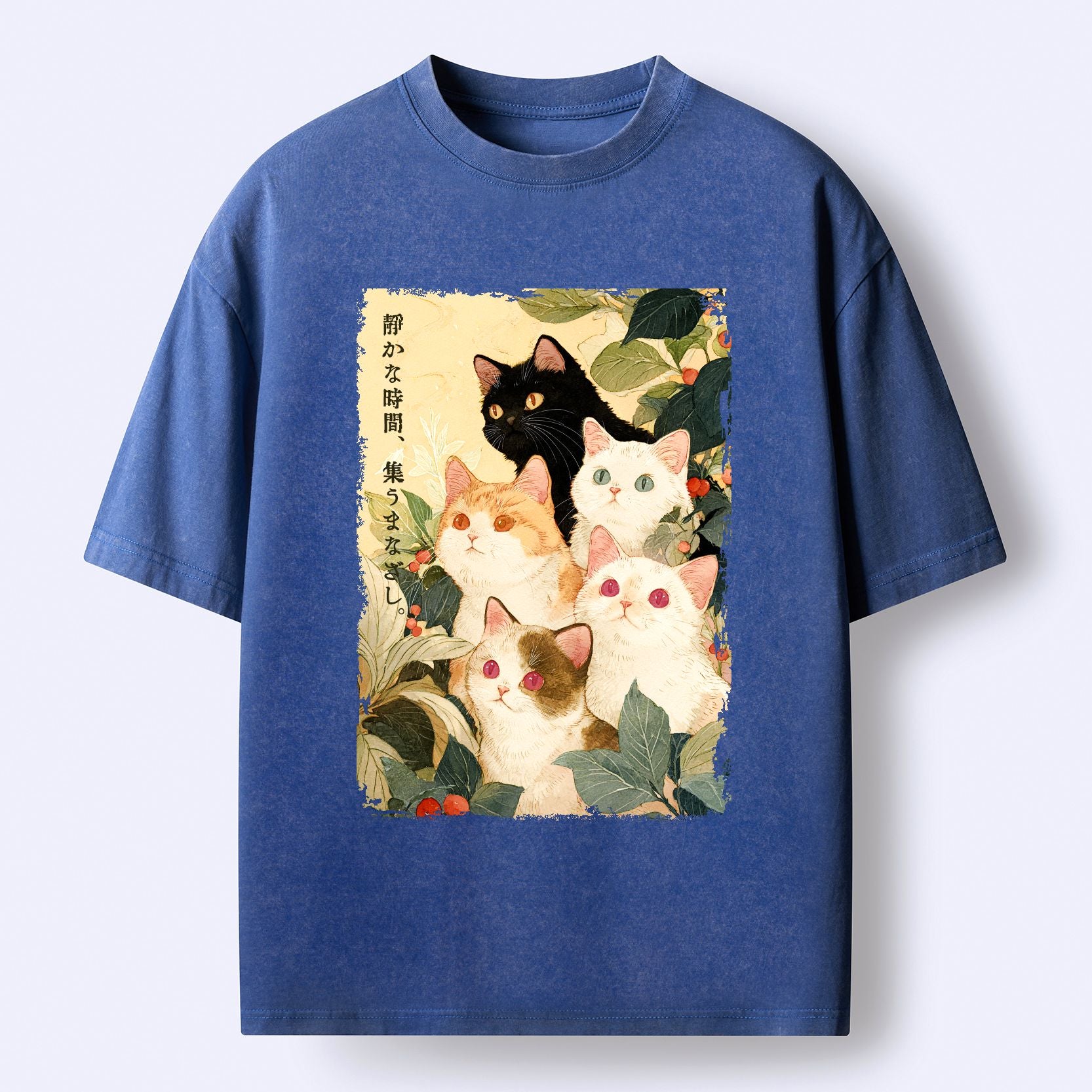 Japanese vintage cat t-shirt for daily wear