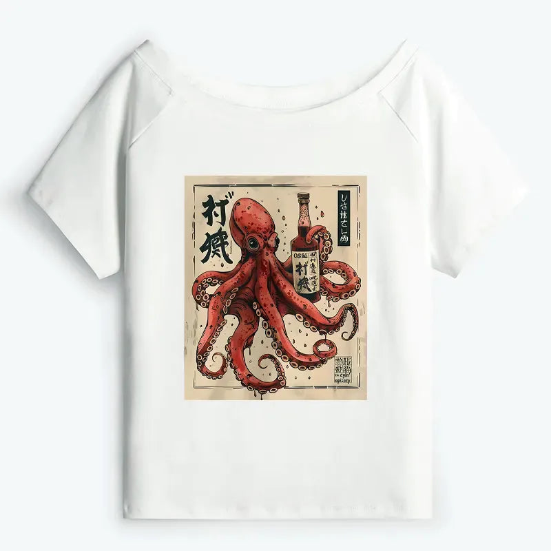 Kyoto-Lion Osaka Sak¨¦ Octopus Off Shoulder T-Shirt