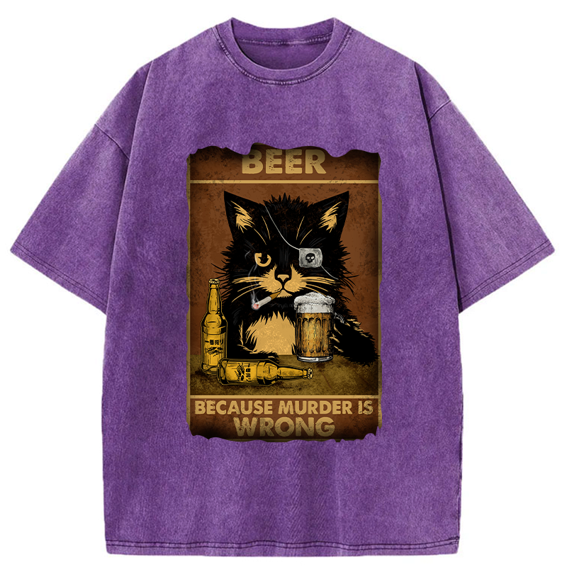 black cat drinking beer t-shirt