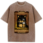 black cat drinking beer t-shirt