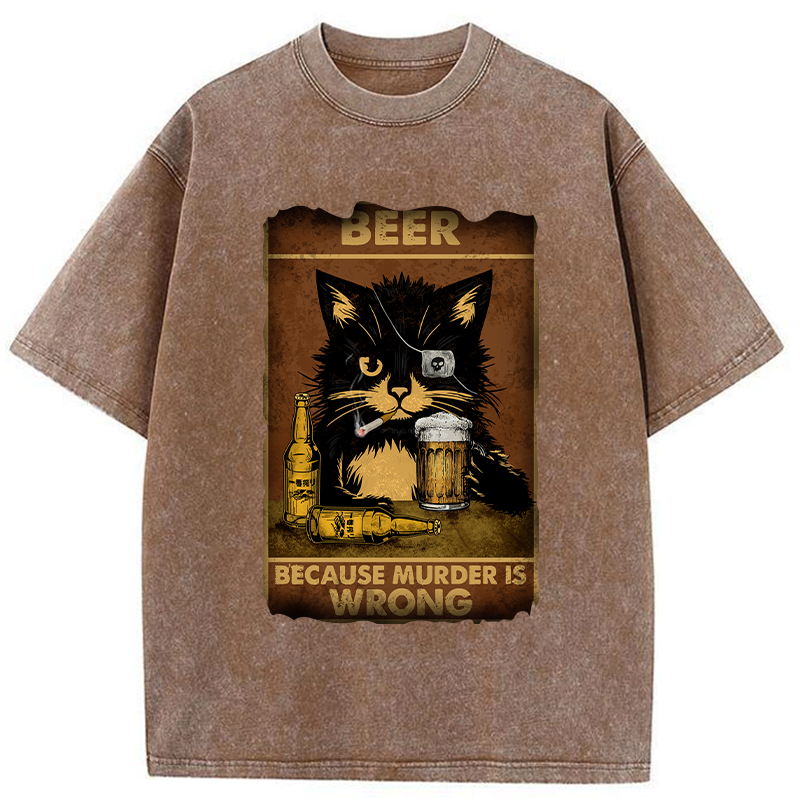 black cat drinking beer t-shirt
