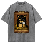 black cat drinking beer t-shirt