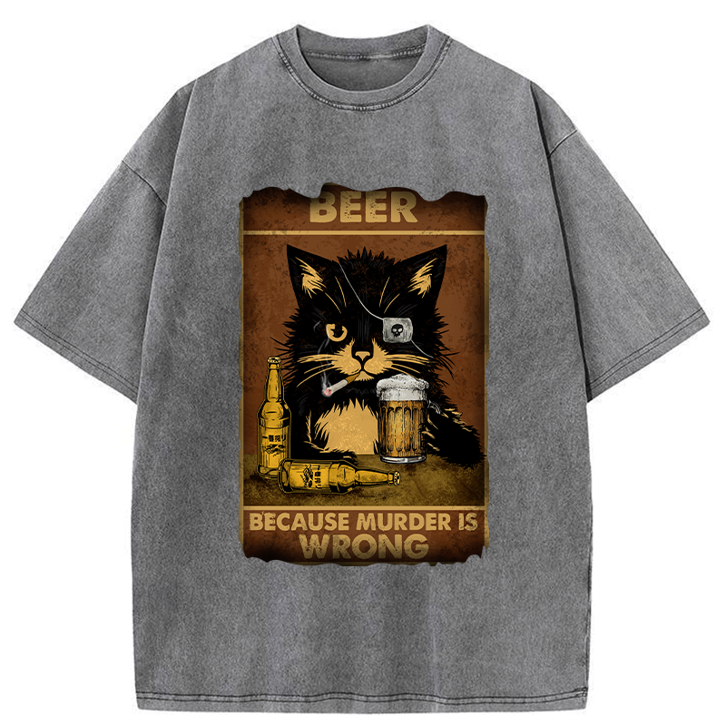 black cat drinking beer t-shirt