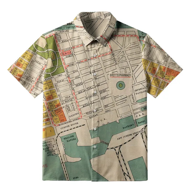Kyoto-Lion Yokohama City Planning Map Button-up Shirt