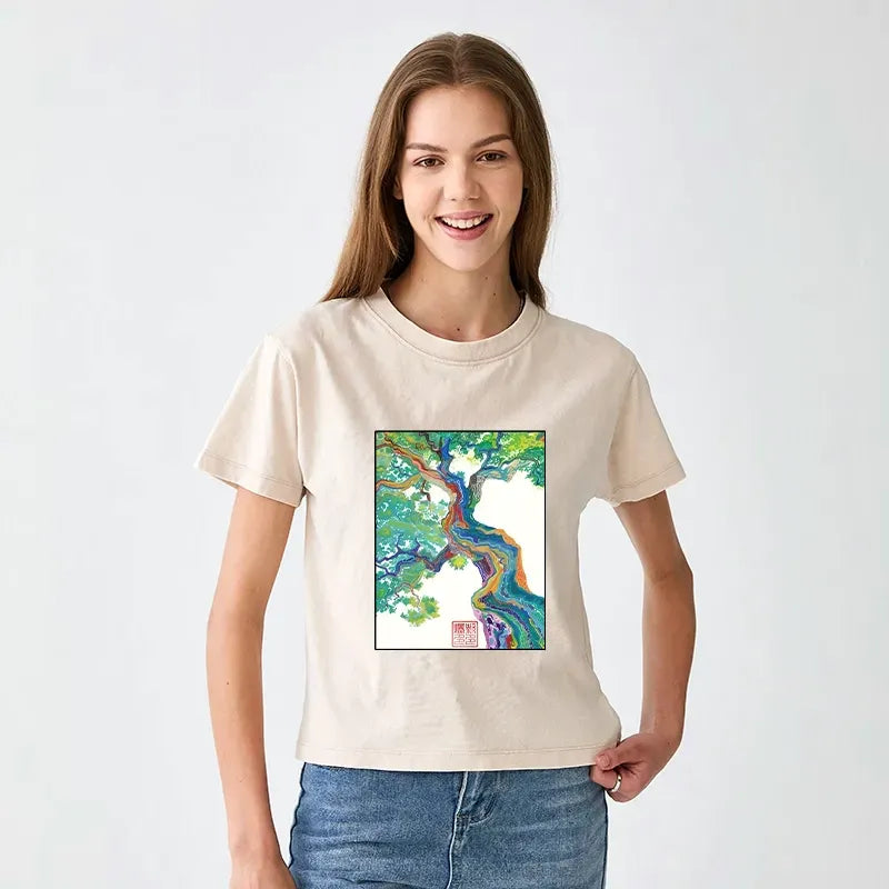 Kyoto-Lion Colorful Magic Tree Women's Washed T-shirt
