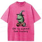 Kyoto-Lion Frog Riding A Balance Scooter Washed T-Shirt