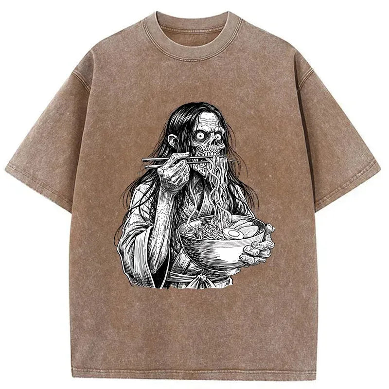 Kyoto-Lion Ghost Eats Ramen Washed T-Shirt