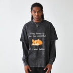 Kyoto-Lion Funny Short Dog Joke Washed Double Layer T-Shirt