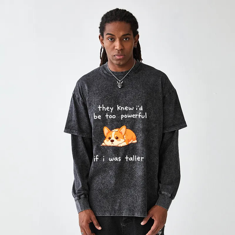 Kyoto-Lion Funny Short Dog Joke Washed Double Layer T-Shirt