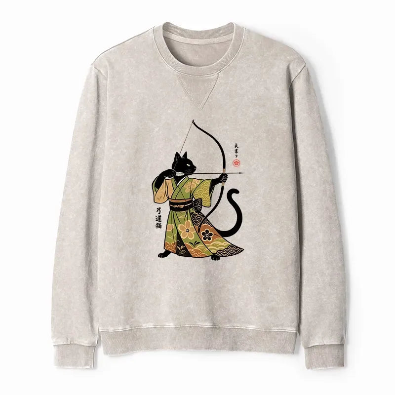 Kyoto-Lion Japan Cat Archery Washed Terry Sweatshirt