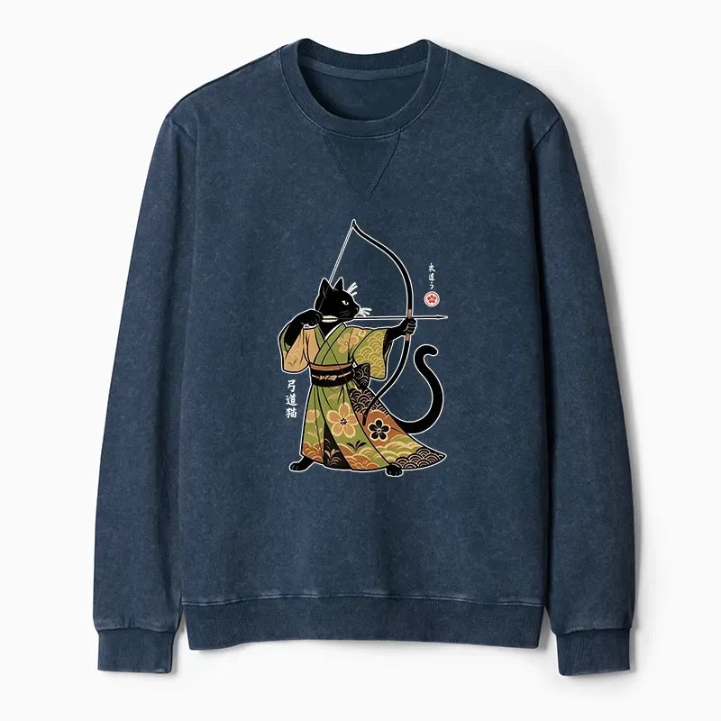 Kyoto-Lion Japan Cat Archery Washed Terry Sweatshirt