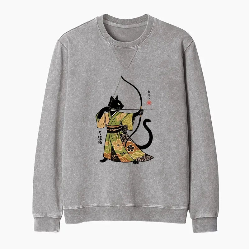 Kyoto-Lion Japan Cat Archery Washed Terry Sweatshirt