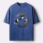 Kyoto-Lion Inkpainting Cat Zen Enso Washed T-Shirt