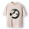 Kyoto-Lion Inkpainting Cat Zen Enso Washed T-Shirt
