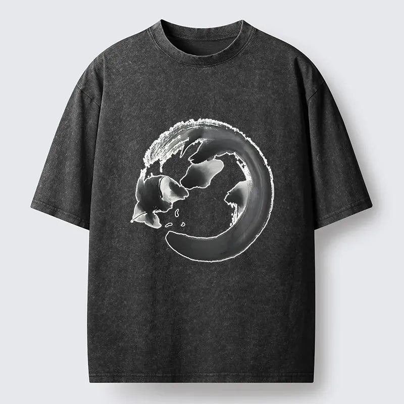 Japanese Zen Cat Washed T-Shirt