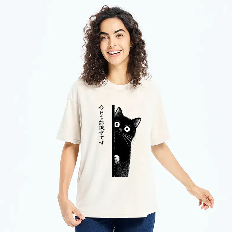 Kyoto-Lion A Black Cat Is Watching You Washed T-Shirt