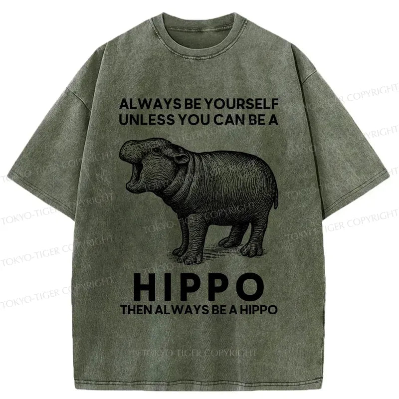Kyoto-Lion Funny Be A Hippo Washed T-Shirt