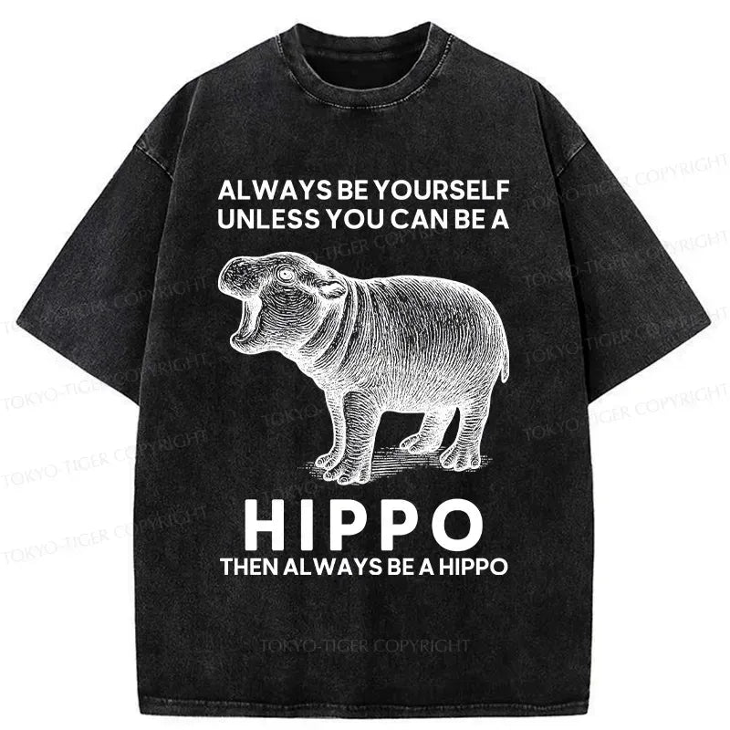 Kyoto-Lion Funny Be A Hippo Washed T-Shirt