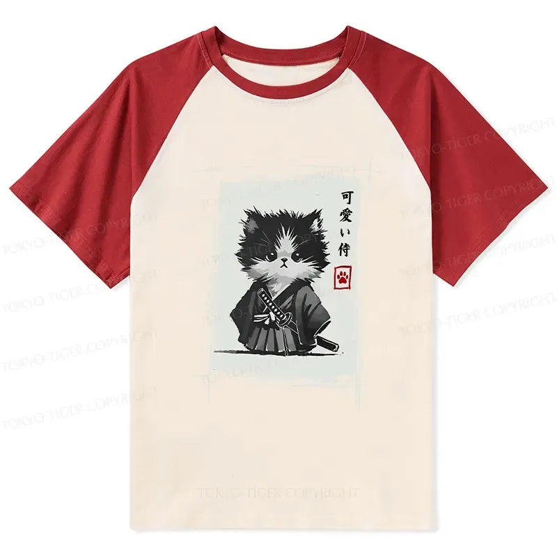 Kyoto-Lion Kitten Samurai Raglan T-shirt