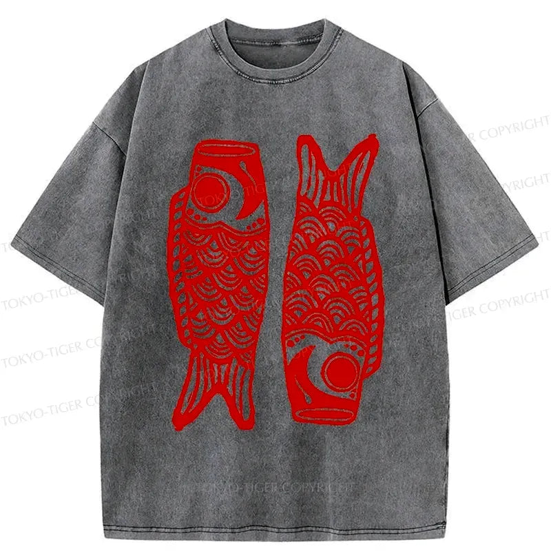Kyoto-Lion Retro Carp Streamer Washed T-Shirt