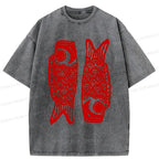 Kyoto-Lion Retro Carp Streamer Washed T-Shirt
