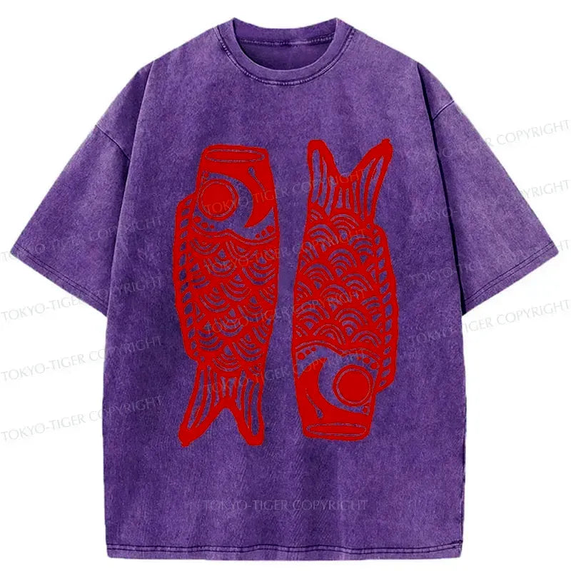 Kyoto-Lion Retro Carp Streamer Washed T-Shirt