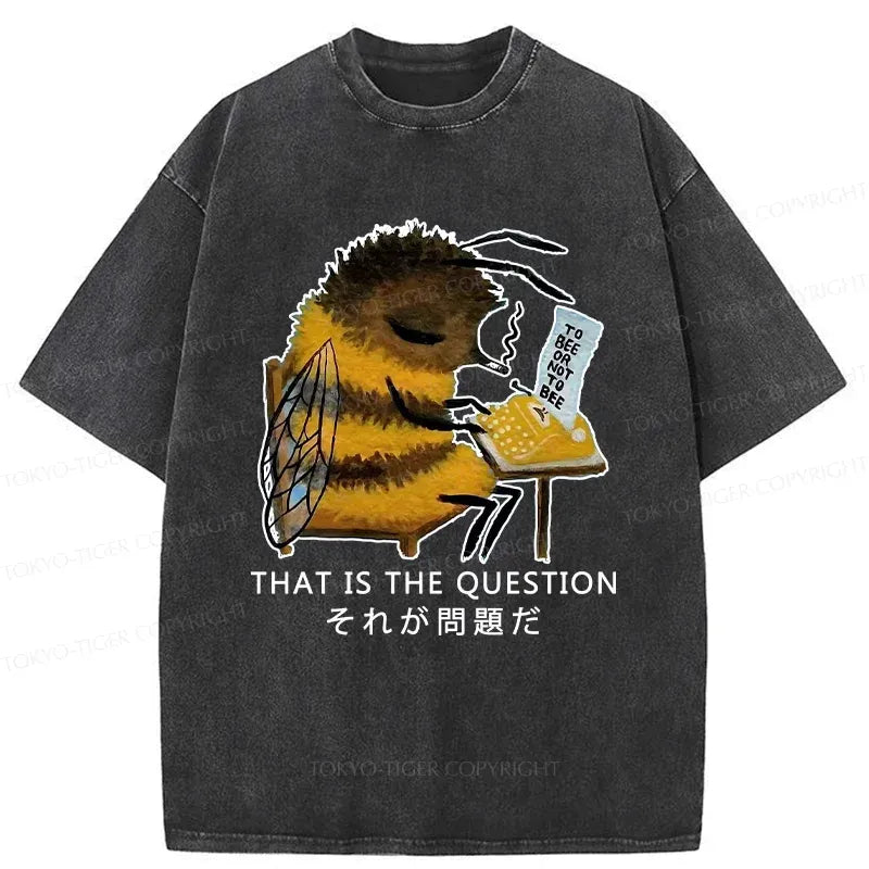 Kyoto-Lion Bee Writer Funny Washed T-Shirt