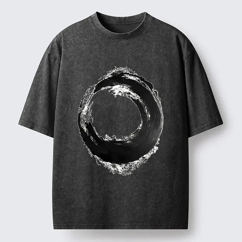 Kyoto-Lion Zen Boat Man In Ink Circle Washed T-Shirt
