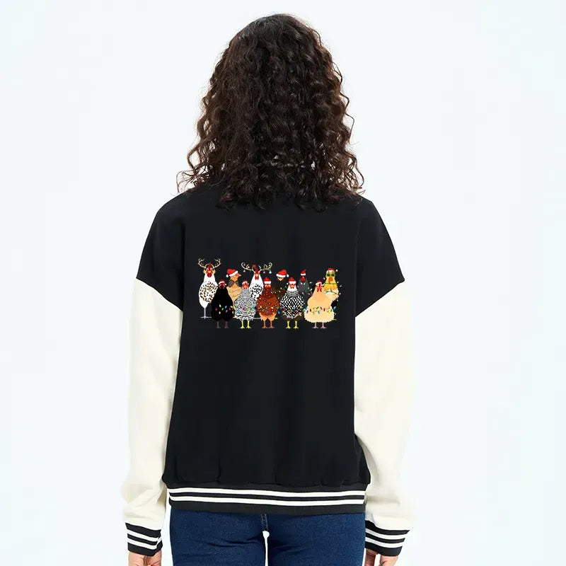 Kyoto-Lion A Flock Of Christmas Chickens Embroidery Varsity Jacket