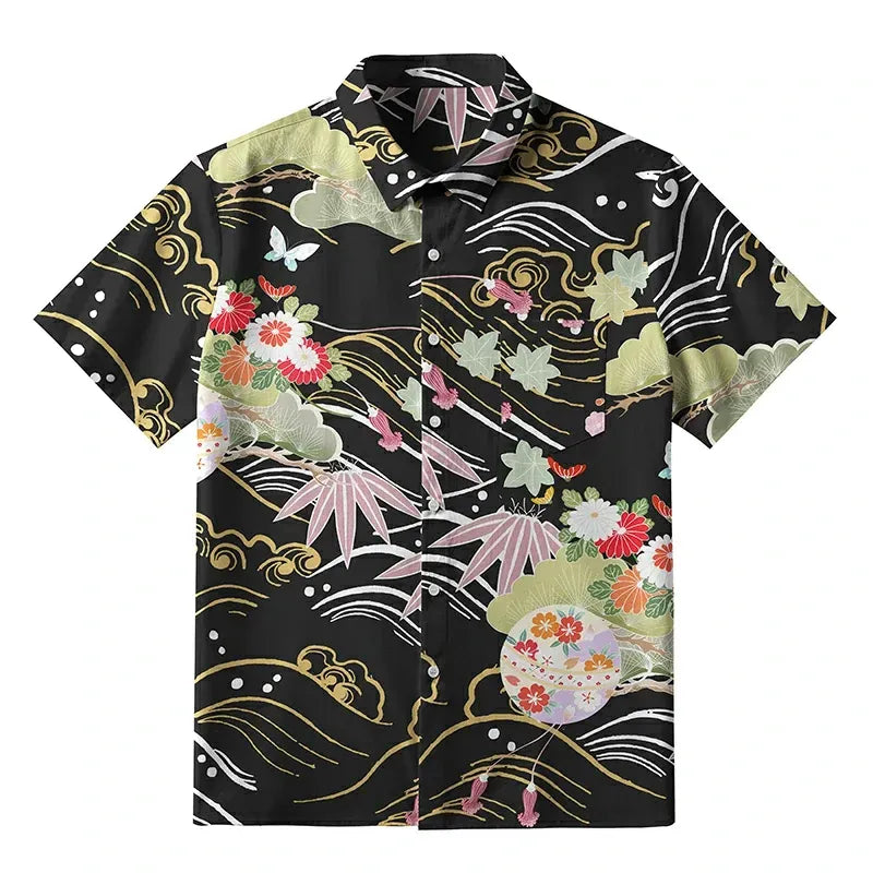 Kyoto Lion Floral Button-up Shirt for Summer
