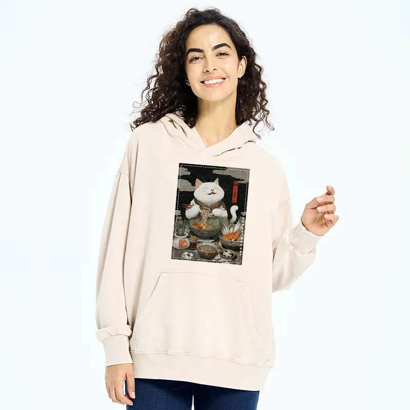 Kyoto-Lion The Ramen-Loving Cat Washed Hoodie