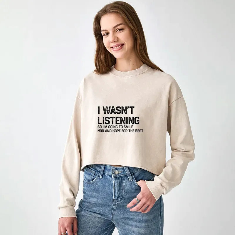Kyoto-Lion Indifferent To Everything Washed Crop Sweatshirt