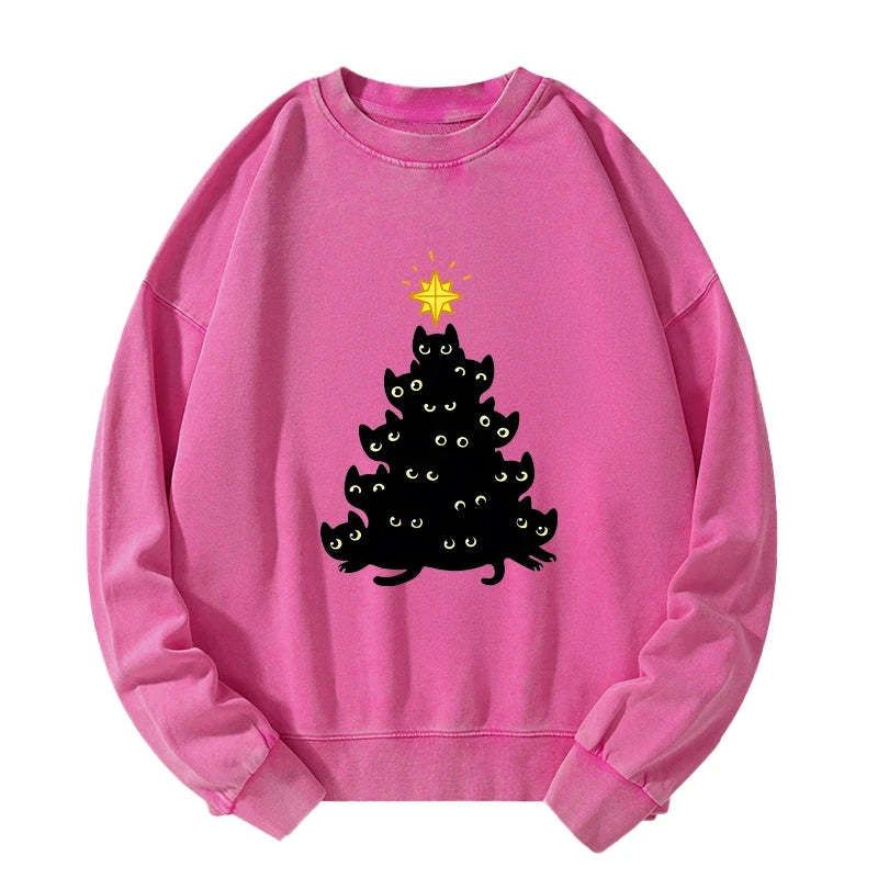 vintage washed black cat sweatshirt for holiday