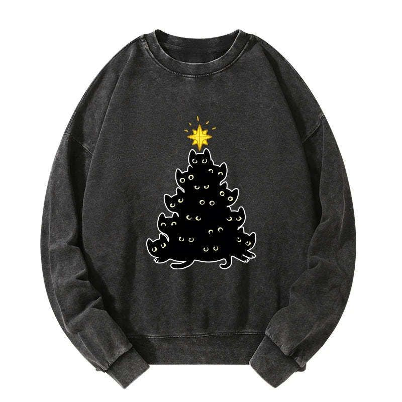 vintage washed black cat sweatshirt for holiday