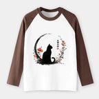 Japanese black cat raglan long sleeve t-shirt