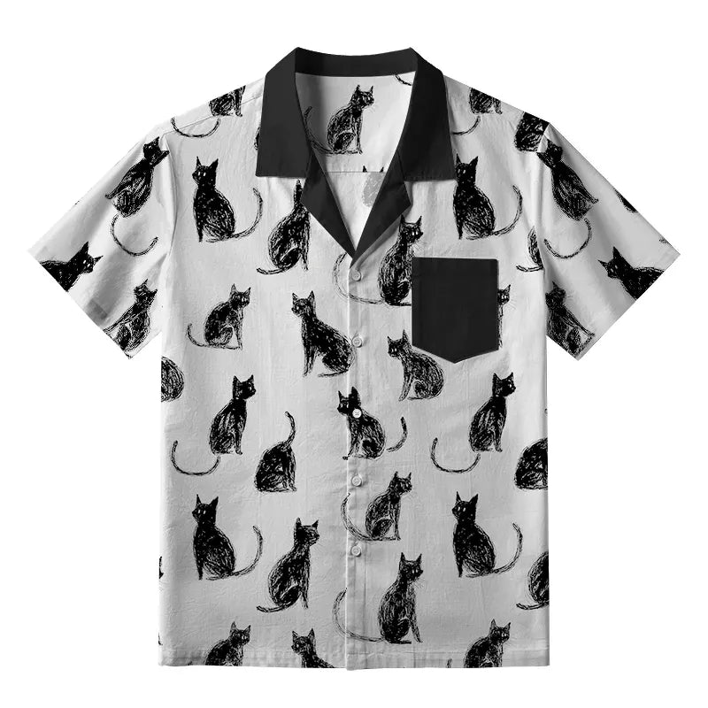 Japanese Black Cat Shirt for Summer