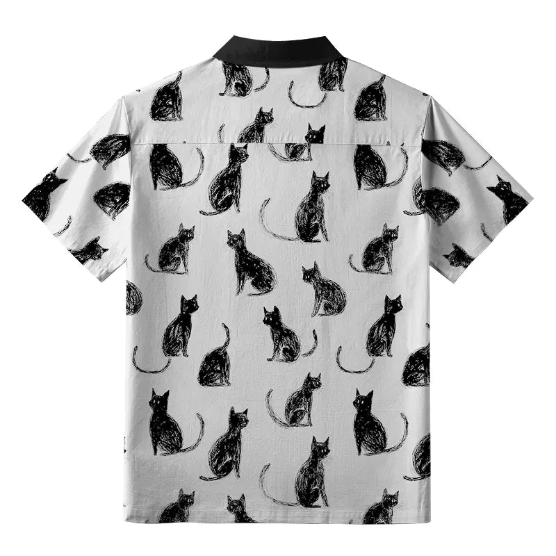 Japanese Black Cat Shirt for Summer